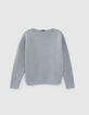 Grauer Damenstrickpullover mit U-Boot-Ausschnitt-5