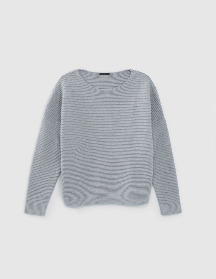 Grauer Damenstrickpullover mit U-Boot-Ausschnitt-5