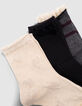 Chaussettes beiges, noires, grises fille-3