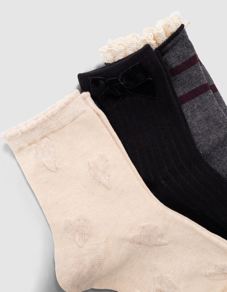 Chaussettes beiges, noires, grises fille-3 Chaussettes beiges, noires, grises fille-3