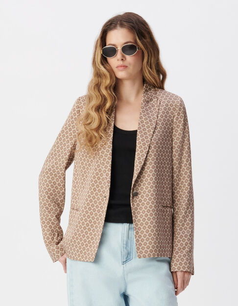 Veste beige motif g&eacute;om&eacute;trique coupe droite femme - IKKS