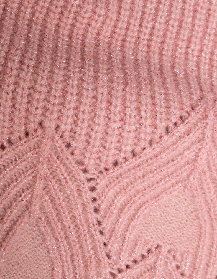 Girls’ pink knit sweater with jacquard sleeves-9 Girls’ pink knit sweater with jacquard sleeves-9