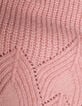 Girls’ pink knit sweater with jacquard sleeves-9 Girls’ pink knit sweater with jacquard sleeves-9