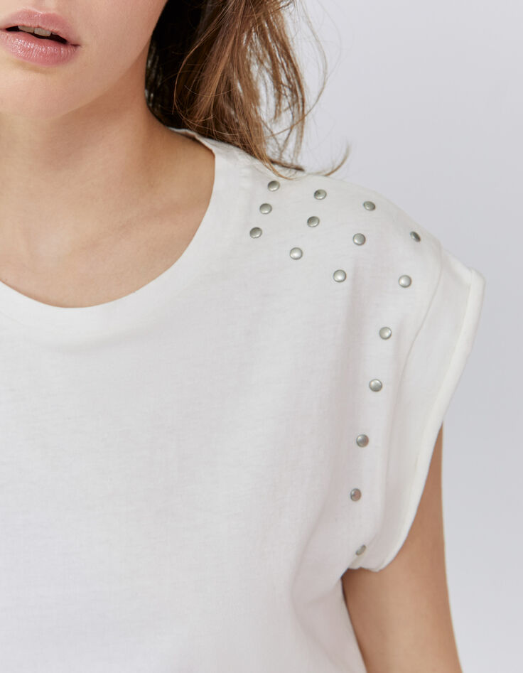 Camiseta blanco loose tachuelas mujer-2