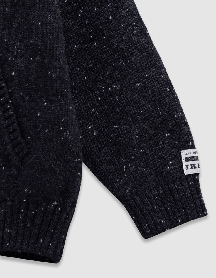 Boys’ black marl knit hoodie with number badge-5 Boys’ black marl knit hoodie with number badge-5
