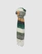 Echarpe kaki moelleuse motif rayures Femme-1 Echarpe kaki moelleuse motif rayures Femme-1