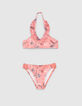 Maillot de bain 2 pièces corail foncé Surf recyclé fille-1
