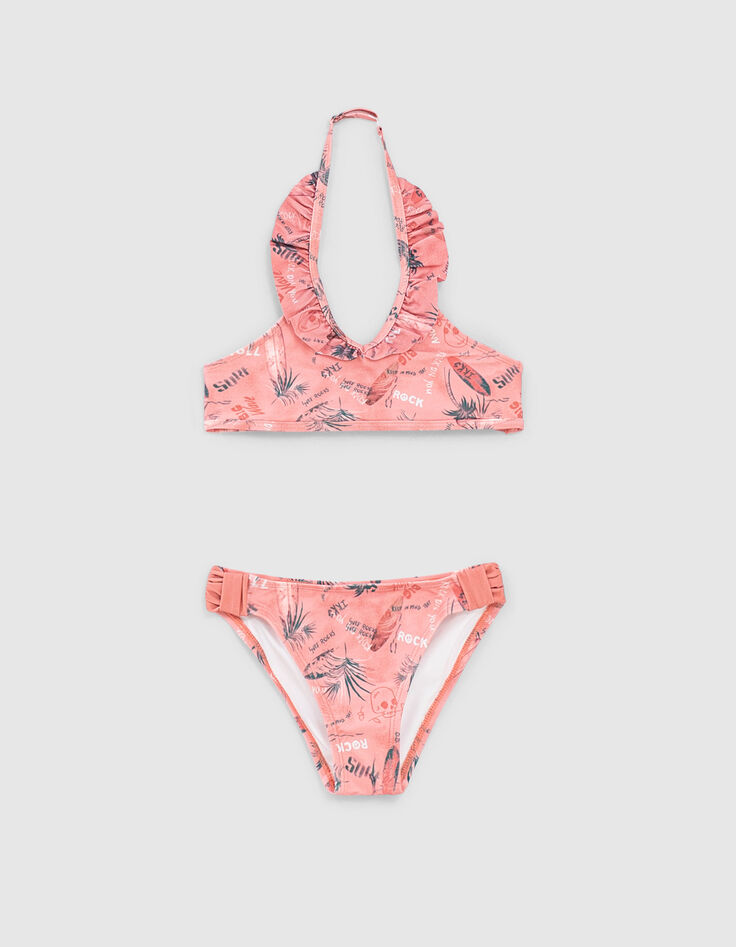 Maillot de bain 2 pièces corail foncé Surf recyclé fille-1