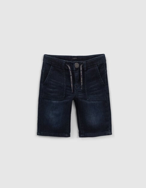 Boys’ raw denim Bermuda shorts with slogan cords
