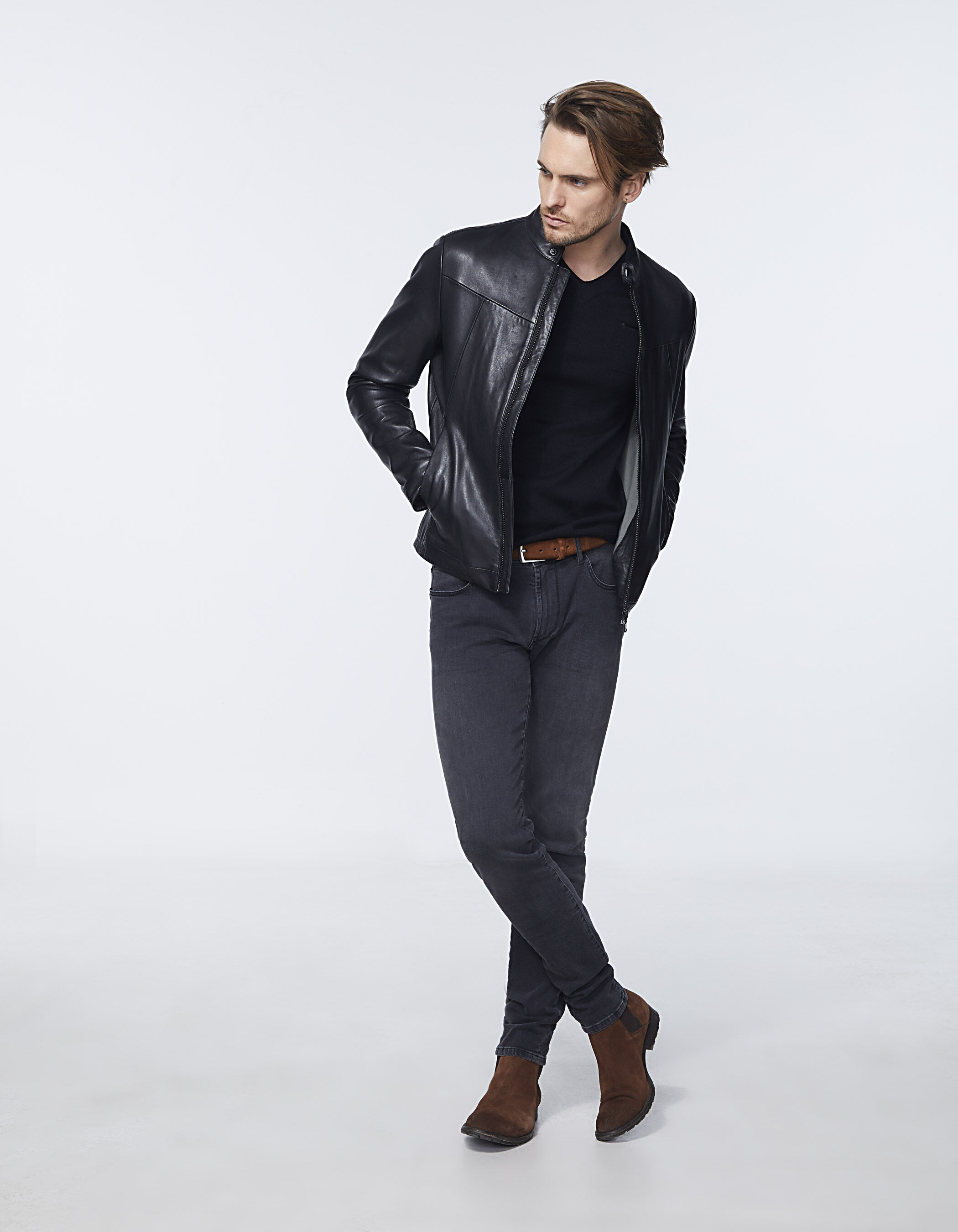 Men s black V neck sweater with chest pocket