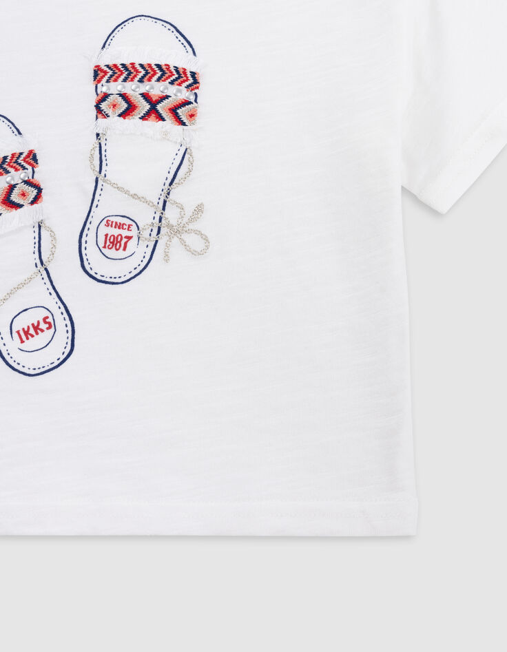 Weißes Mädchen-T-Shirt, Sandalen mit Stickerei-6