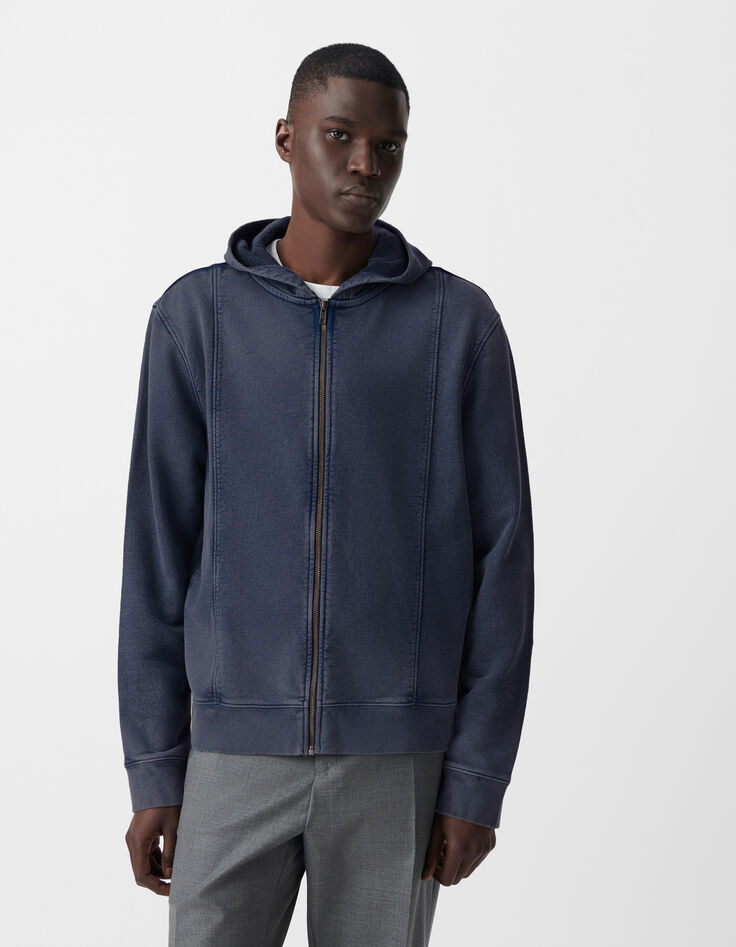 Cardigan encre à capuche molleton zippé Homme-2