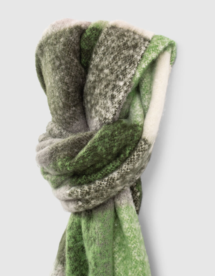 Women’s green-toned check fluffy scarf-3