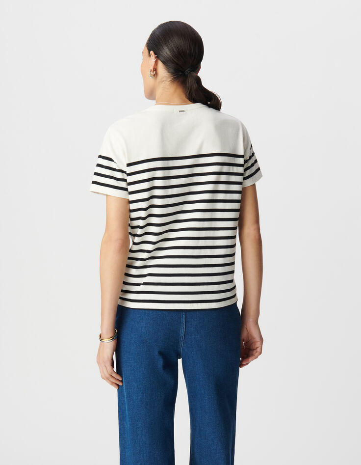 Camiseta marinera de mujer de algodón con cuello redondo y bordado-4