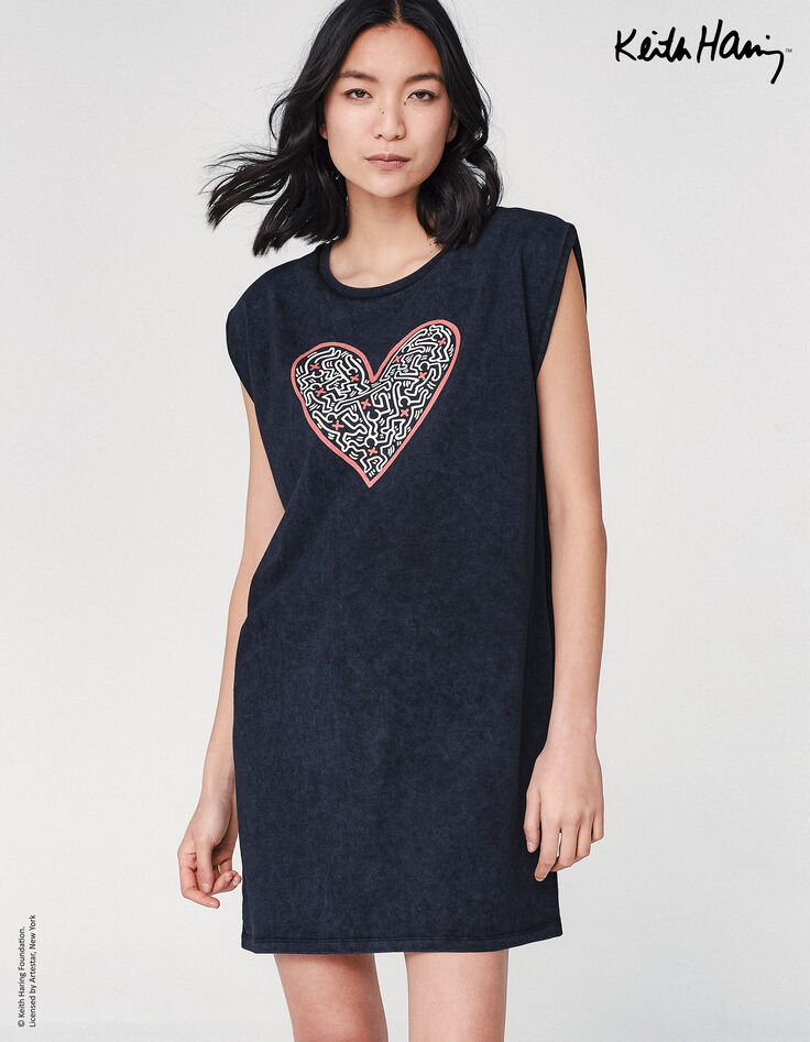 Schwarzes T-Shirt-Kleid KEITH HARING x IKKS mit Herzmotiv-1