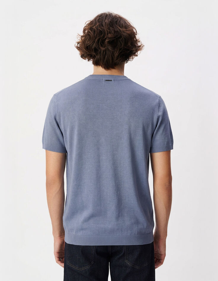 T-shirt col rond bleu coton modal Homme-3