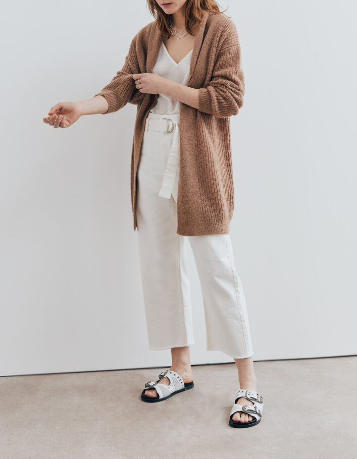 Cárdigan beige punto efecto pelo mujer-2