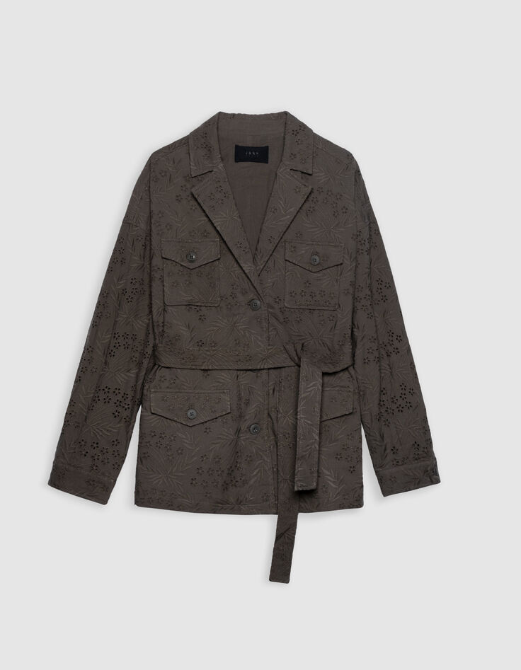 Women's organic cotton khaki safari jacket with broderie anglaise embroidery-6