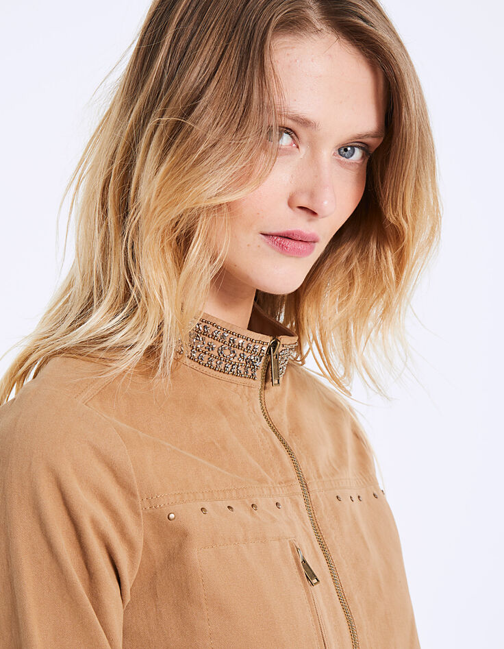 Parka saharienne col officier broderies bijoux femme-4