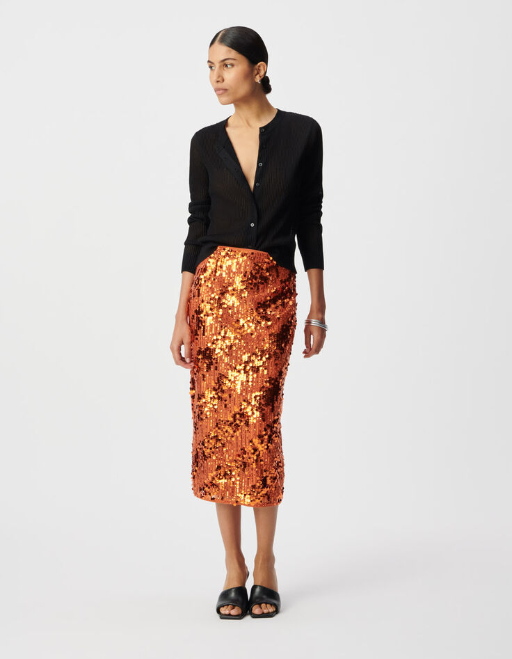 Midi sequinrok in pompoenkleur Dames-2