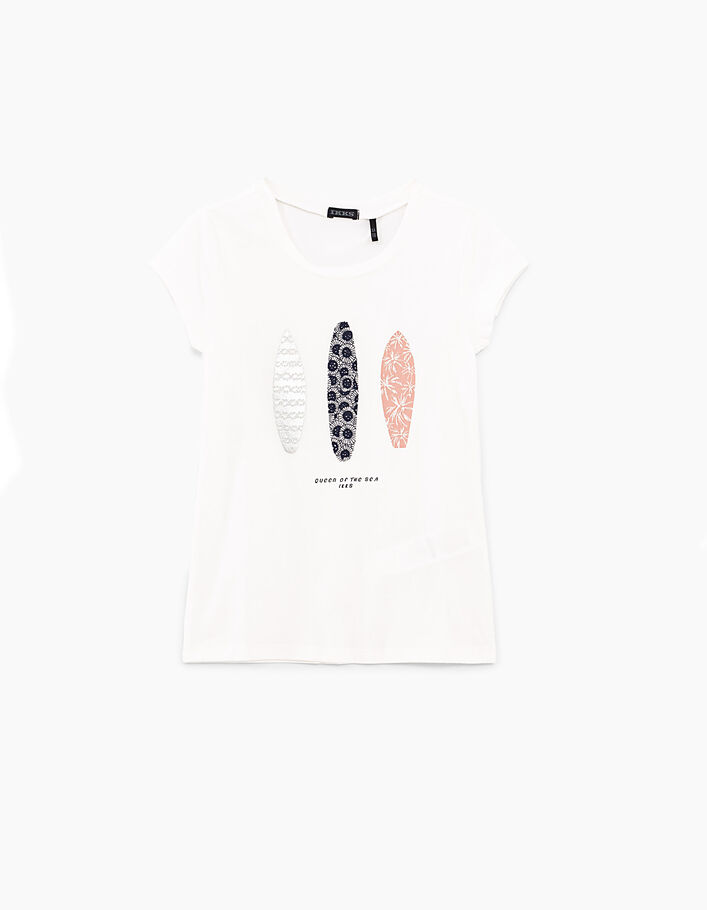 Cremeweißes Mädchen-T-Shirt mit 3 Surfern - IKKS