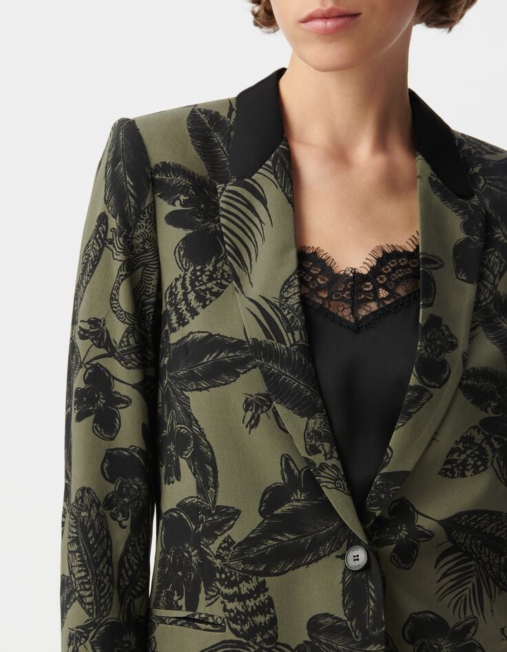 Chaqueta de traje de selva maxi LENZING&trade; ECOVERO&trade; de color caqui para mujer.-4