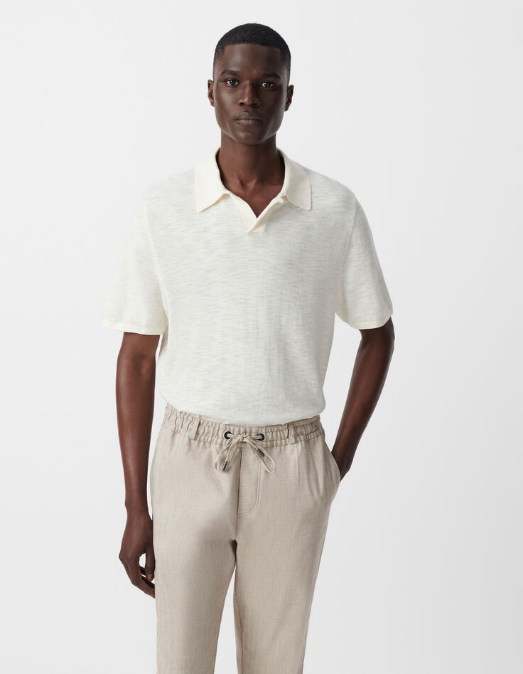 Kreidefarbenes Herrenpoloshirt aus Flammstrick-2