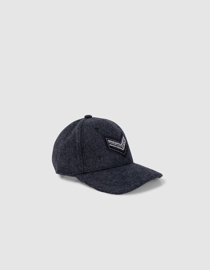 Casquette grise flanelle chevrons brodés Femme-1