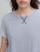 Women's navy blue striped white knotted organic cotton T-shirt-6
