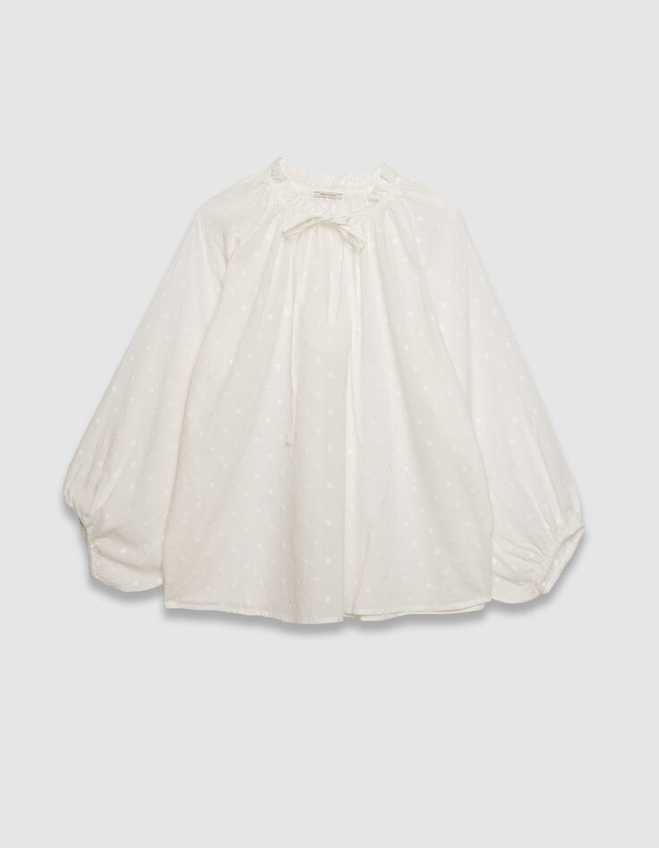 Blouse blanche col collerette à motif plumetis Femme -5