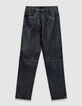 Schwarze Damen-Lederhose Jeansschnitt-7