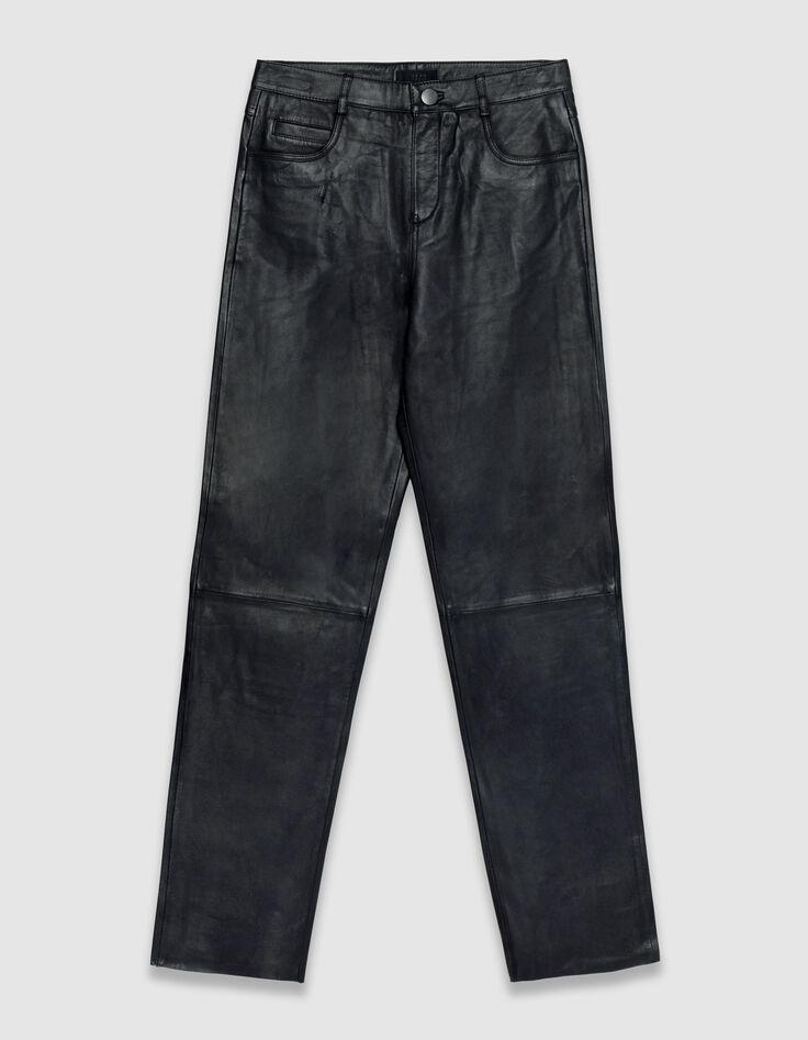 Schwarze Damen-Lederhose Jeansschnitt-7