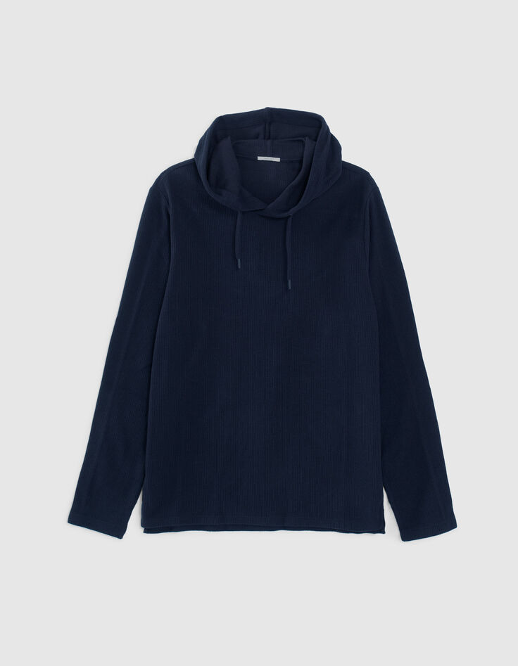 Marineblaues Herrenkapuzenshirt mit Bienenwabenoptik-5