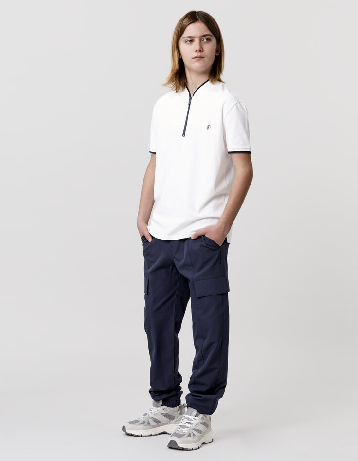 Polo blanc coton bio col zippé garçon-2