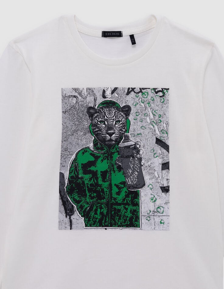 Off-white T-Shirt Bio-Baumwolle Leopard-Grafiker Jungen-2 Off-white T-Shirt Bio-Baumwolle Leopard-Grafiker Jungen-2