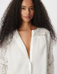Blusa blanca de encaje para mujer-4
