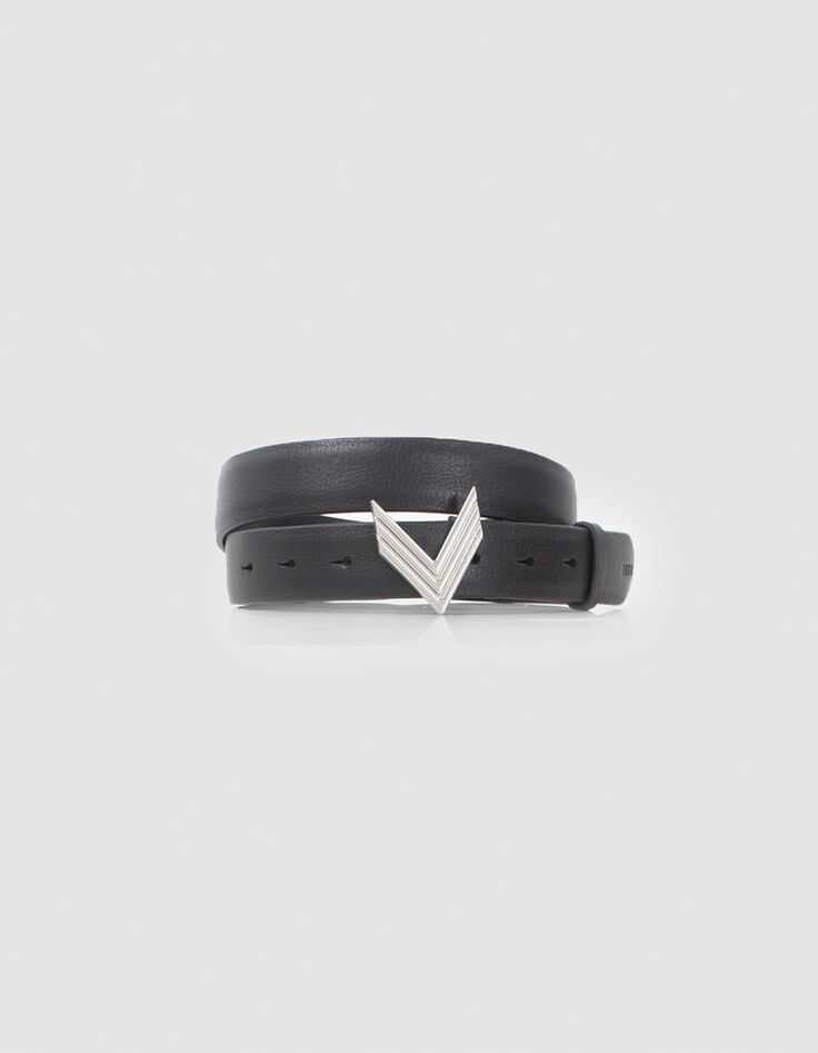Zwarte leren riem iconische visgraatgesp Dames-1