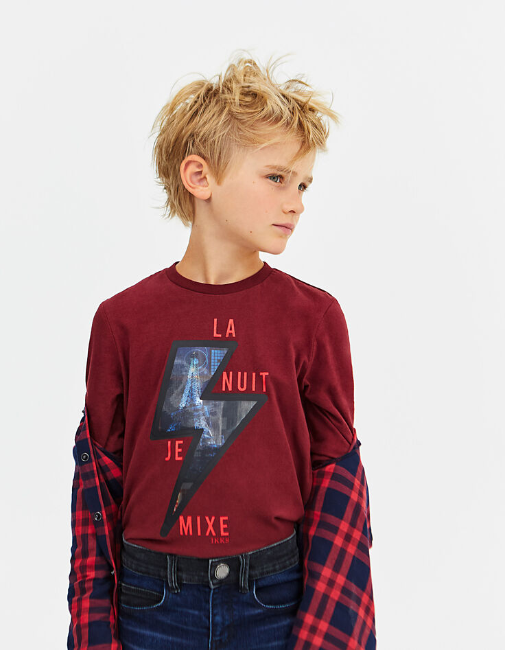 Boys' burgundy T-shirt with lenticular graphics-1