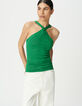 Top à bretelles vert tricot fin col croisé-1