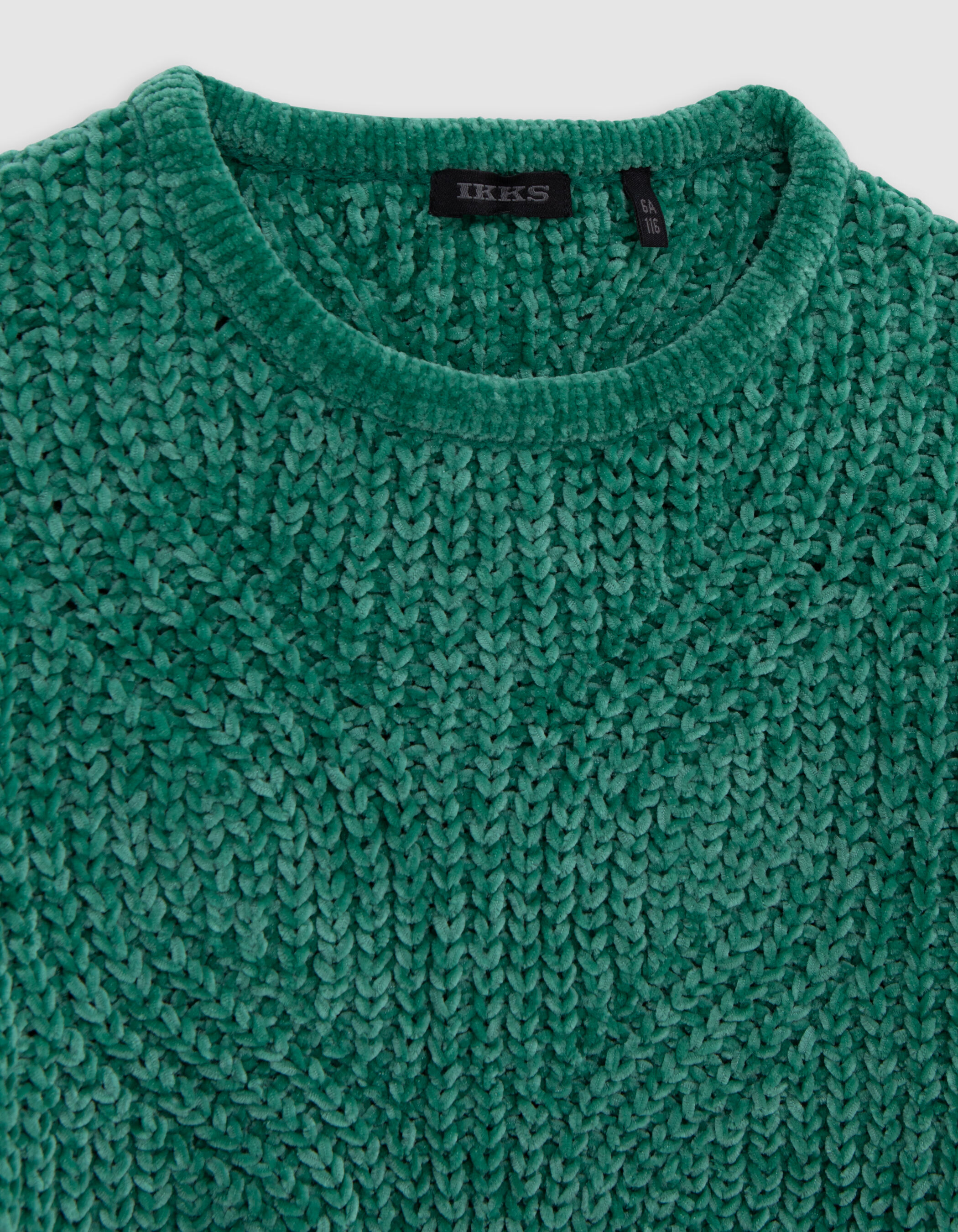 Girl s green knitted chenille fancy stitch sweater IKKS