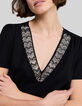 Women’s black recycled dress, pretty embroidered collar-4