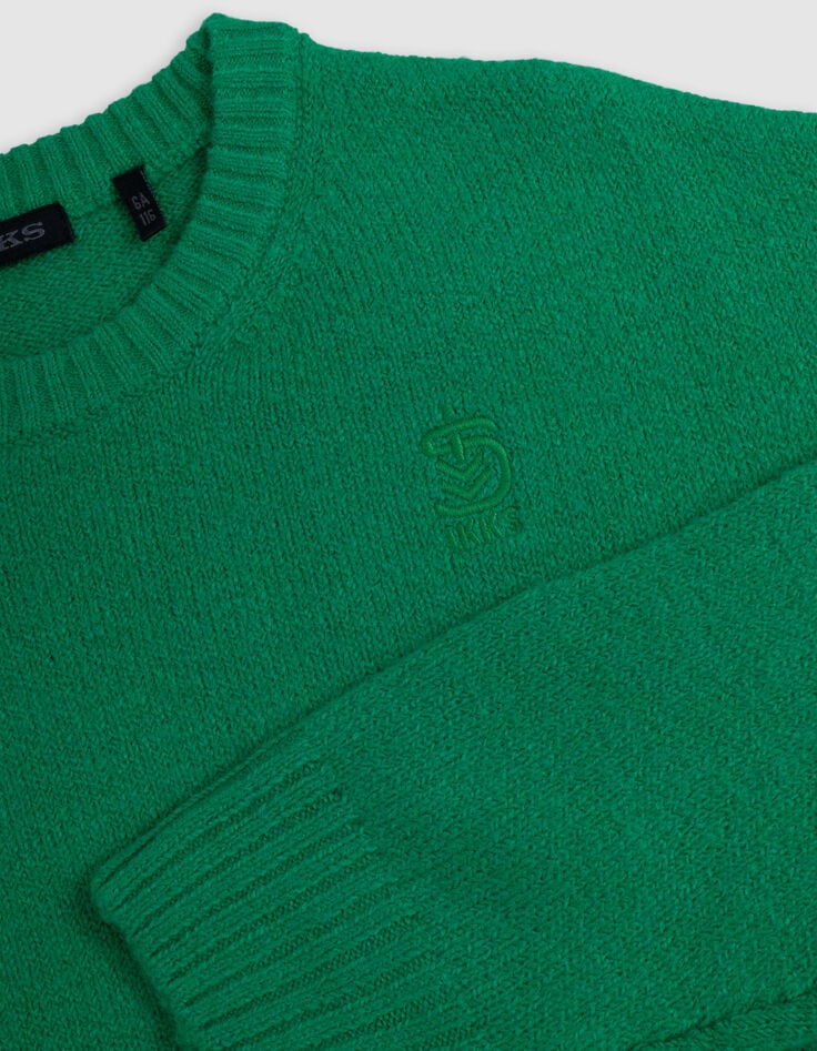 Grüner flauschiger Strickpullover für Jungen-7