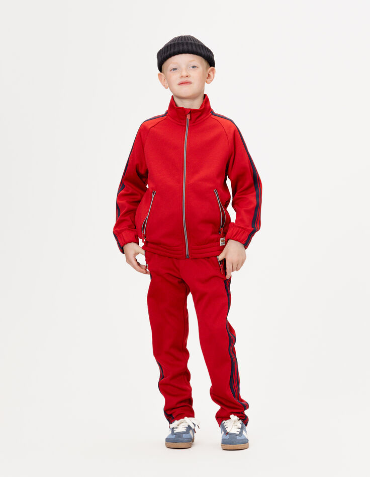 Boys’ red zipped cardigan with navy stripes-1