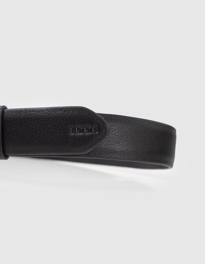 Women’s black leather belt with iconic chevron buckle - IKKS
