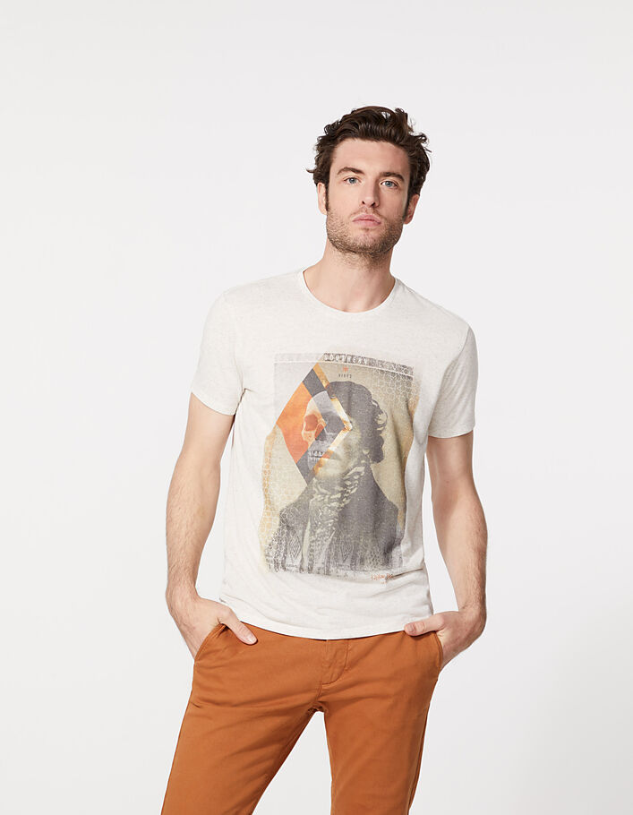 Naturfarbenes Herren-T-Shirt arty mit Totenkopf - IKKS