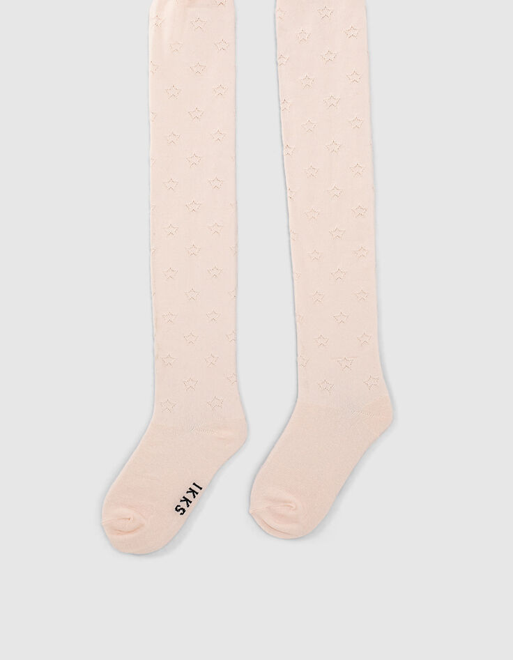 Collants rose pâle en tricot ajouré étoiles fille-3