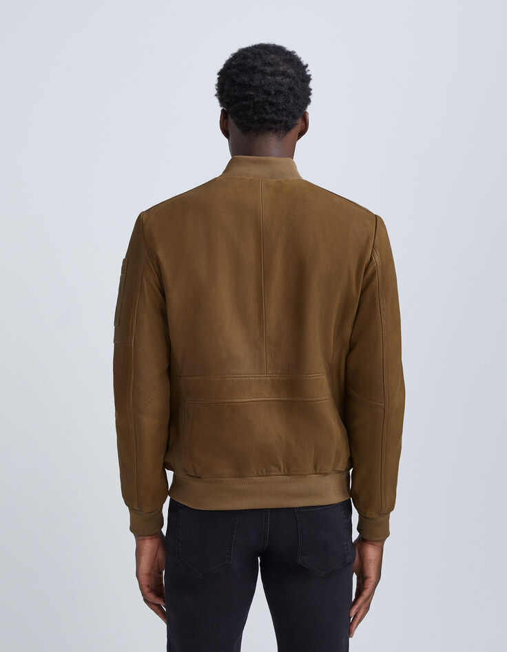 Bomber beige en cuir à poches zippées Homme-3