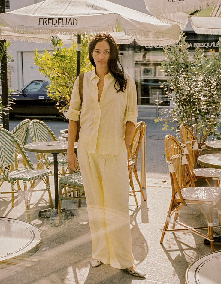 Pantalon large jaune &agrave; pinces Femme-2