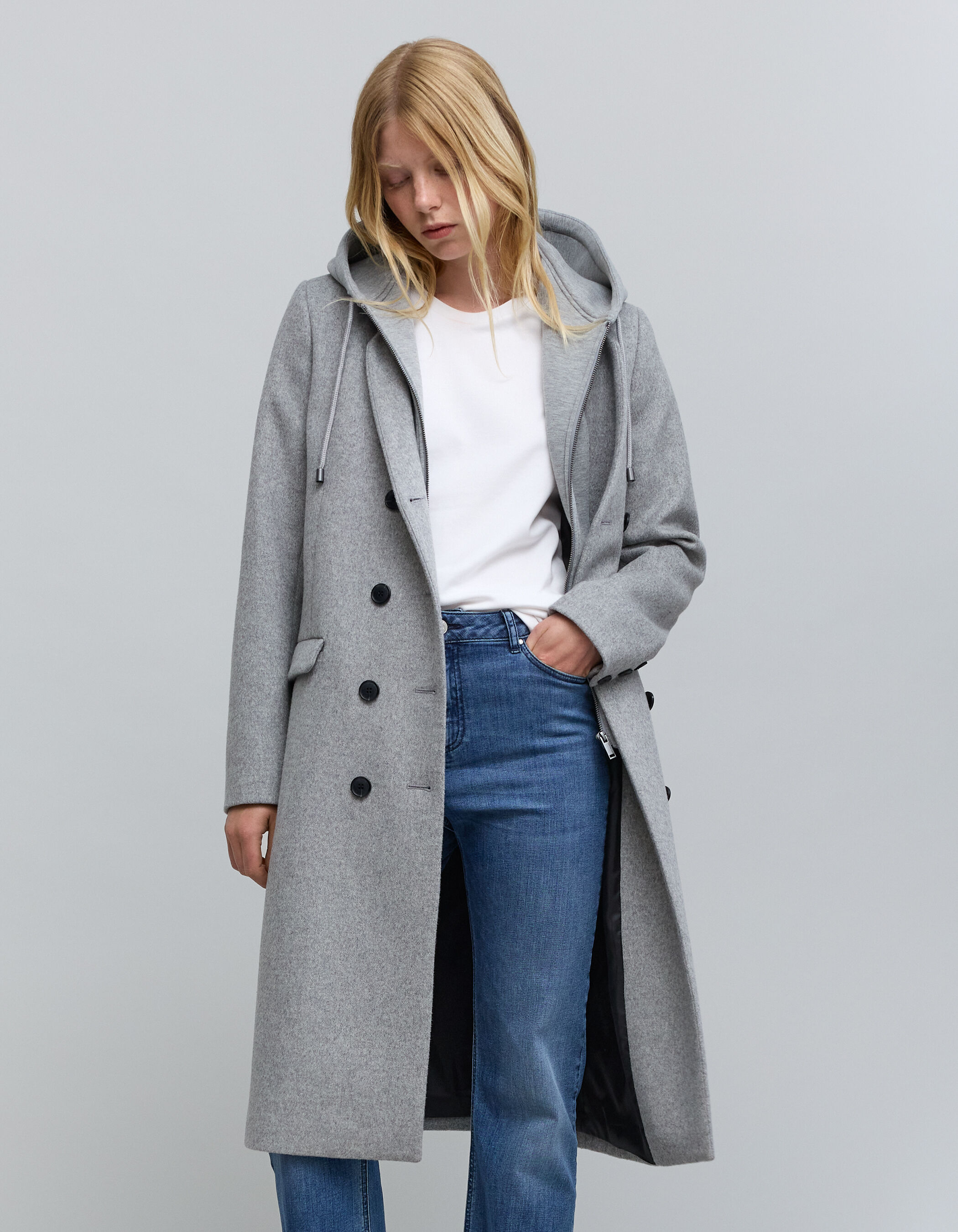 Women s long grey coat with removable lining IKKS