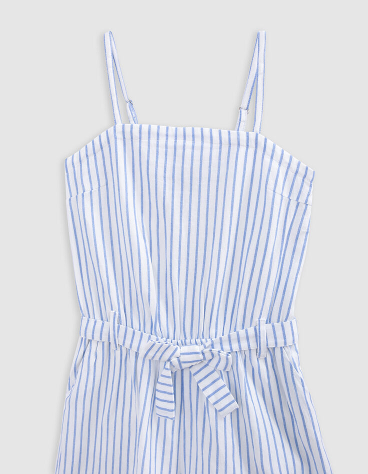 Blue stripes belted jumpsuit for girl-5